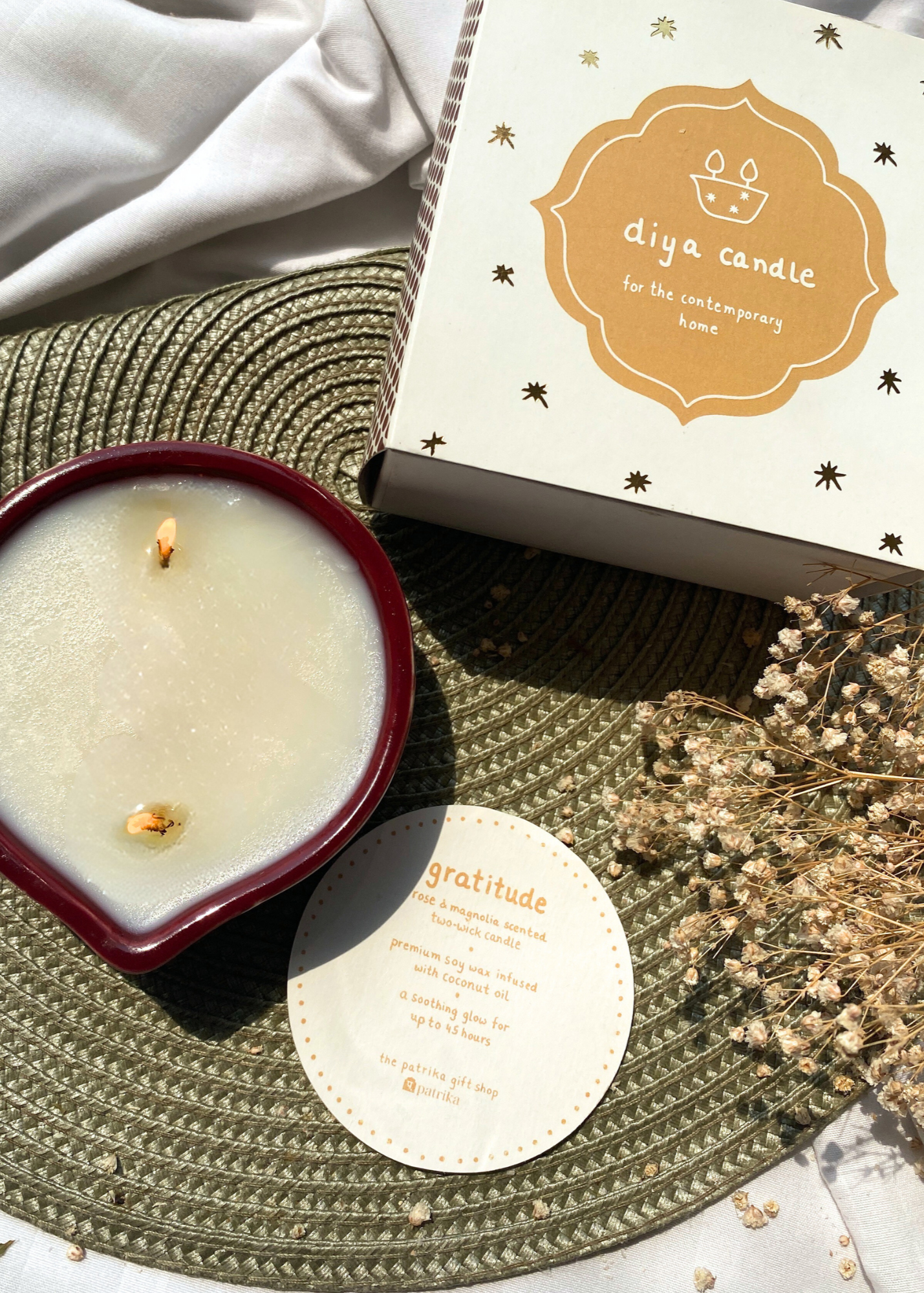 gratitude diya candle
