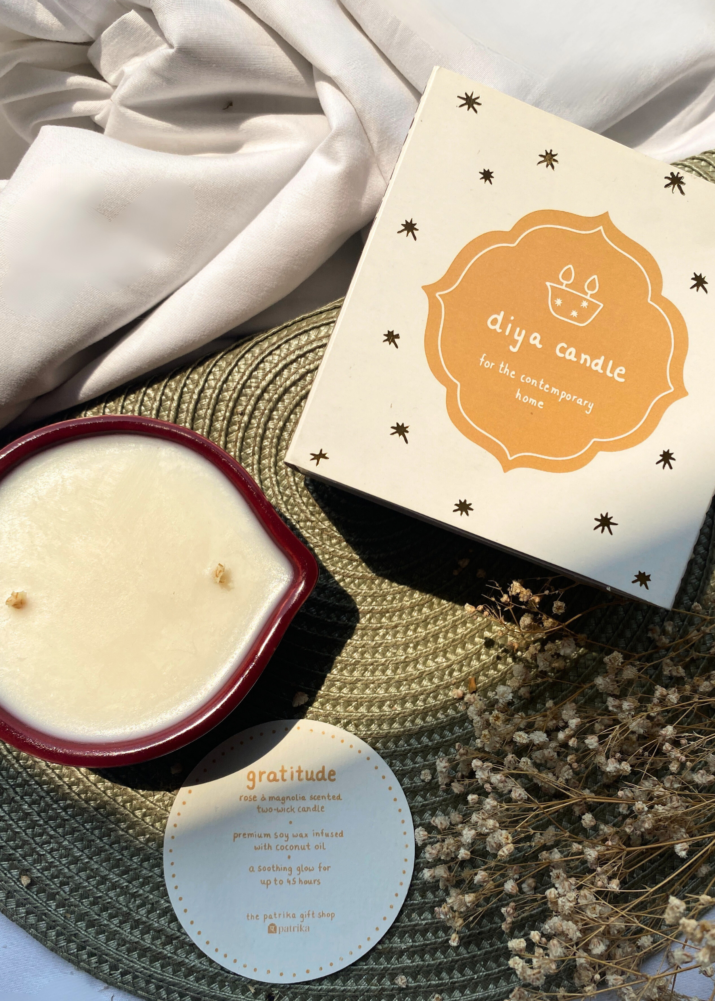 gratitude diya candle