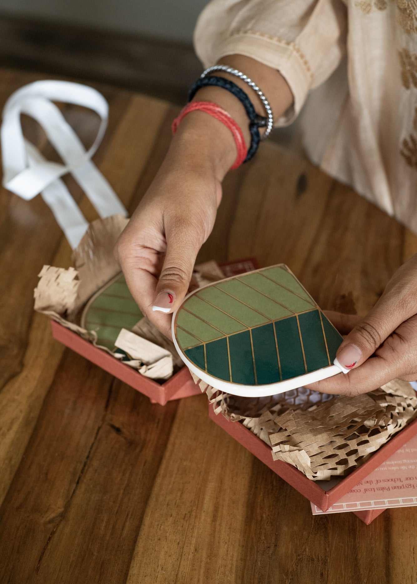 The Green Egyptian Palm Leaf Coaster